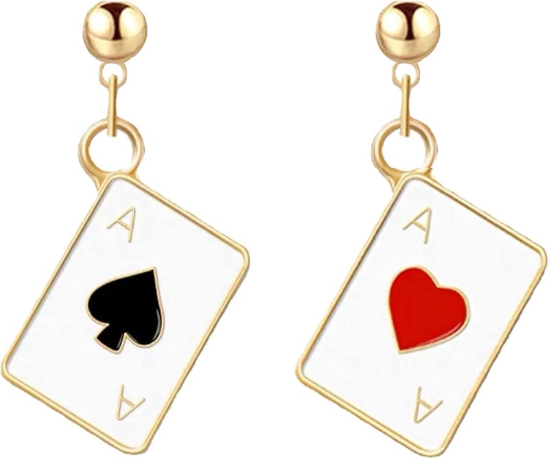 CSIYANJRY99 Queen of Hearts Earrings for Women Red Heart Poker Clock Drop Earrings Asymmetric Queen of Hearts Costume Women Accessories - Image 1